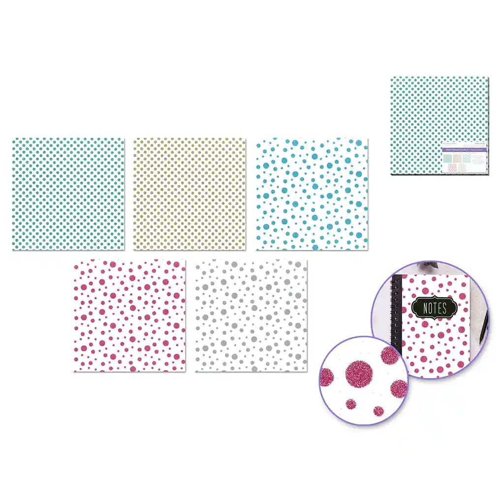Scrapbook Paper: 12in X12in Glitter Cardstock 250Gsm Asst 5Col Dots Duet