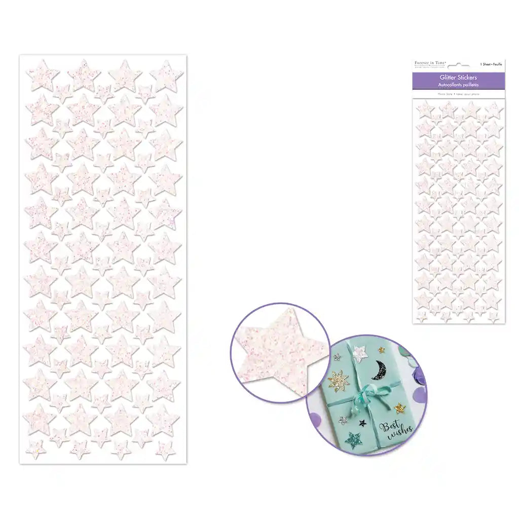 Paper Craft Sticker: 12.5cm x 30.5cm Glitter Shapes  White Stars