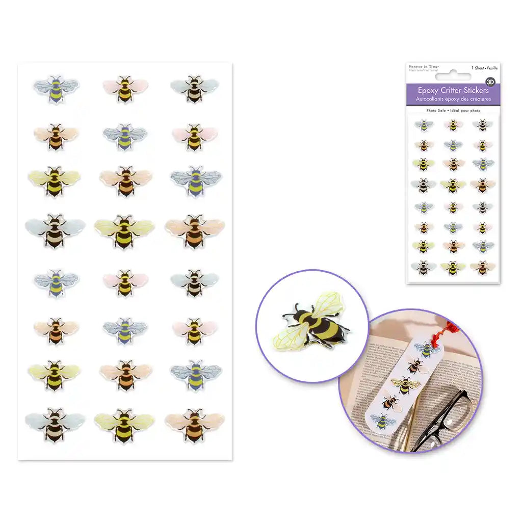 Paper Craft Sticker: 3D Mini Epoxy Critters X 24 2.9in X 5.5in Pastel Mix