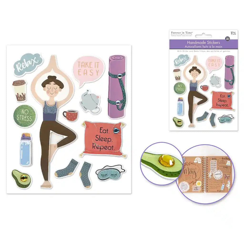 Paper Craft Sticker: 4.7in X 5.5in 3D Handmade W/Glitter + Gems  Wellness