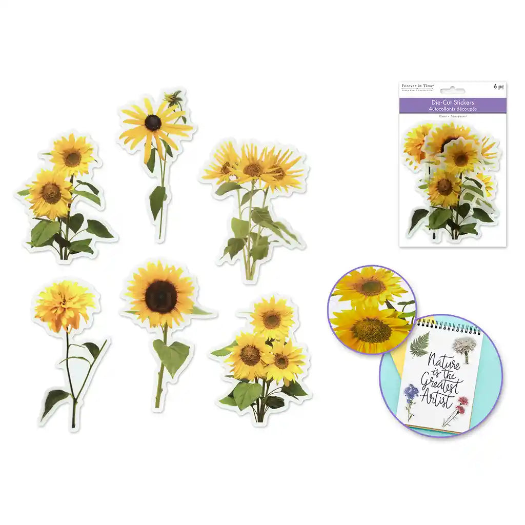 Paper Craft Sticker: Floral Flair Die-Cuts 6pc Asst Sunflower
