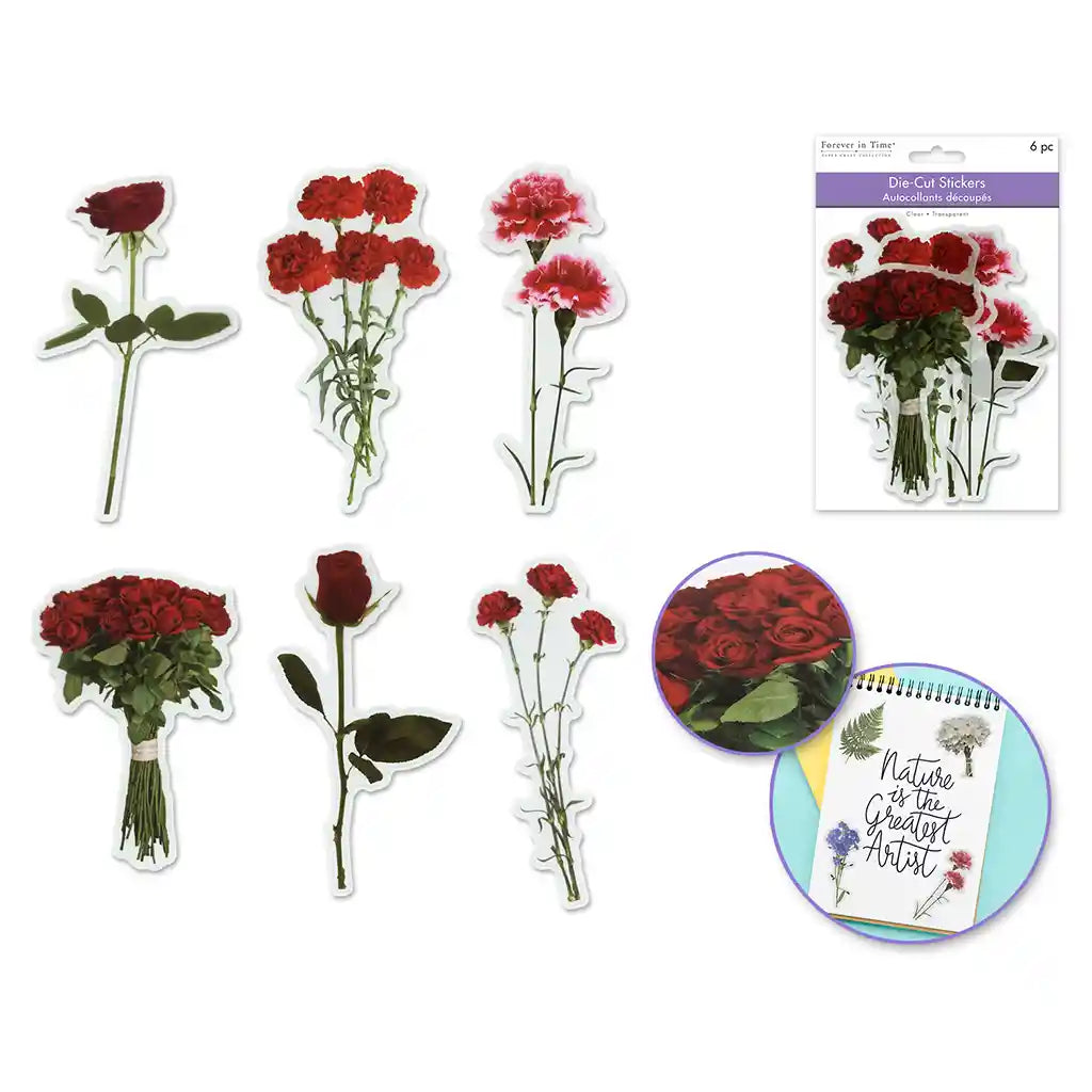 Paper Craft Sticker: Floral Flair Die-Cuts 6pc Asst Rose