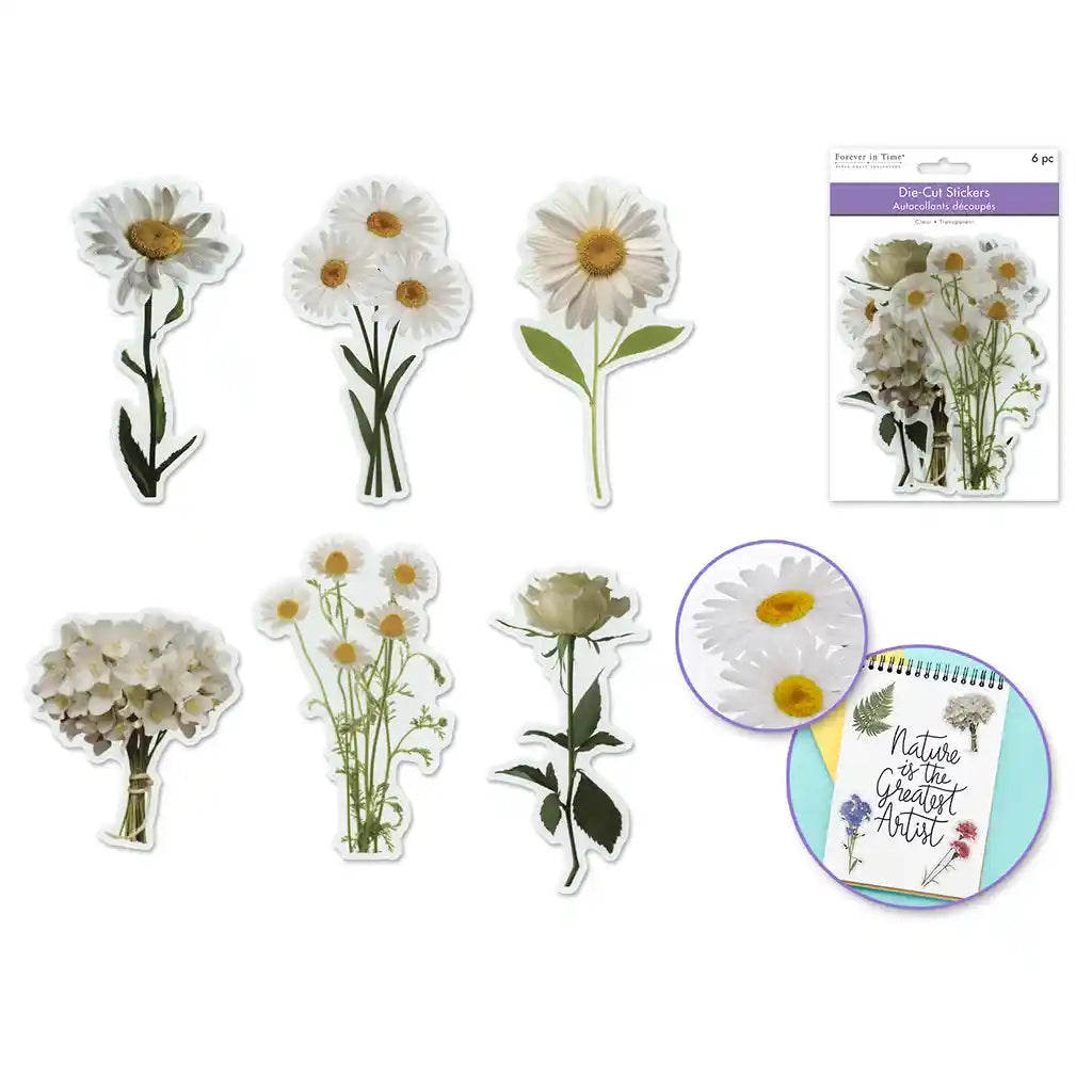 Paper Craft Sticker: Floral Flair Die-Cuts 6pc Asst Pure