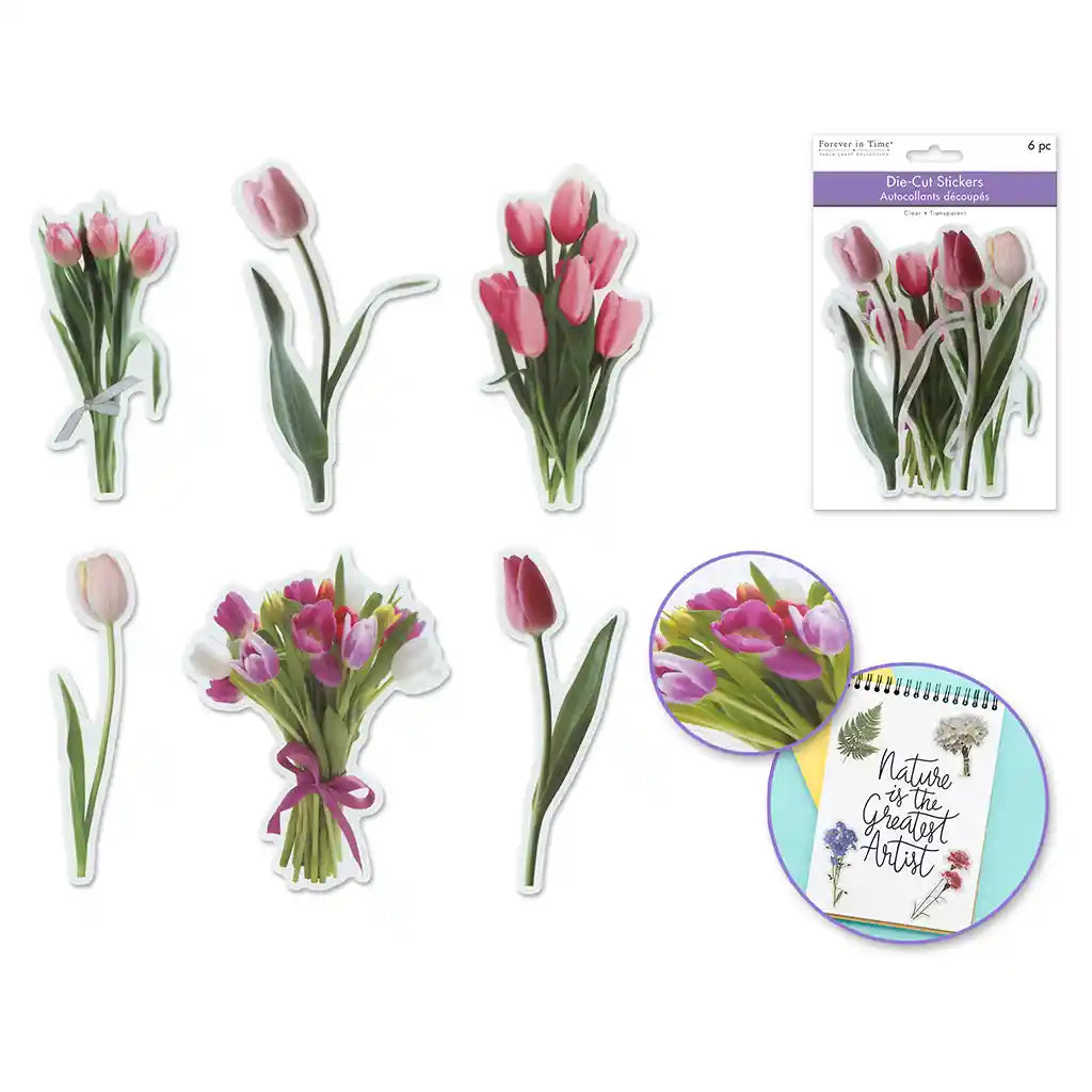Paper Craft Sticker: Floral Flair Die-Cuts 6pc Asst Tulip