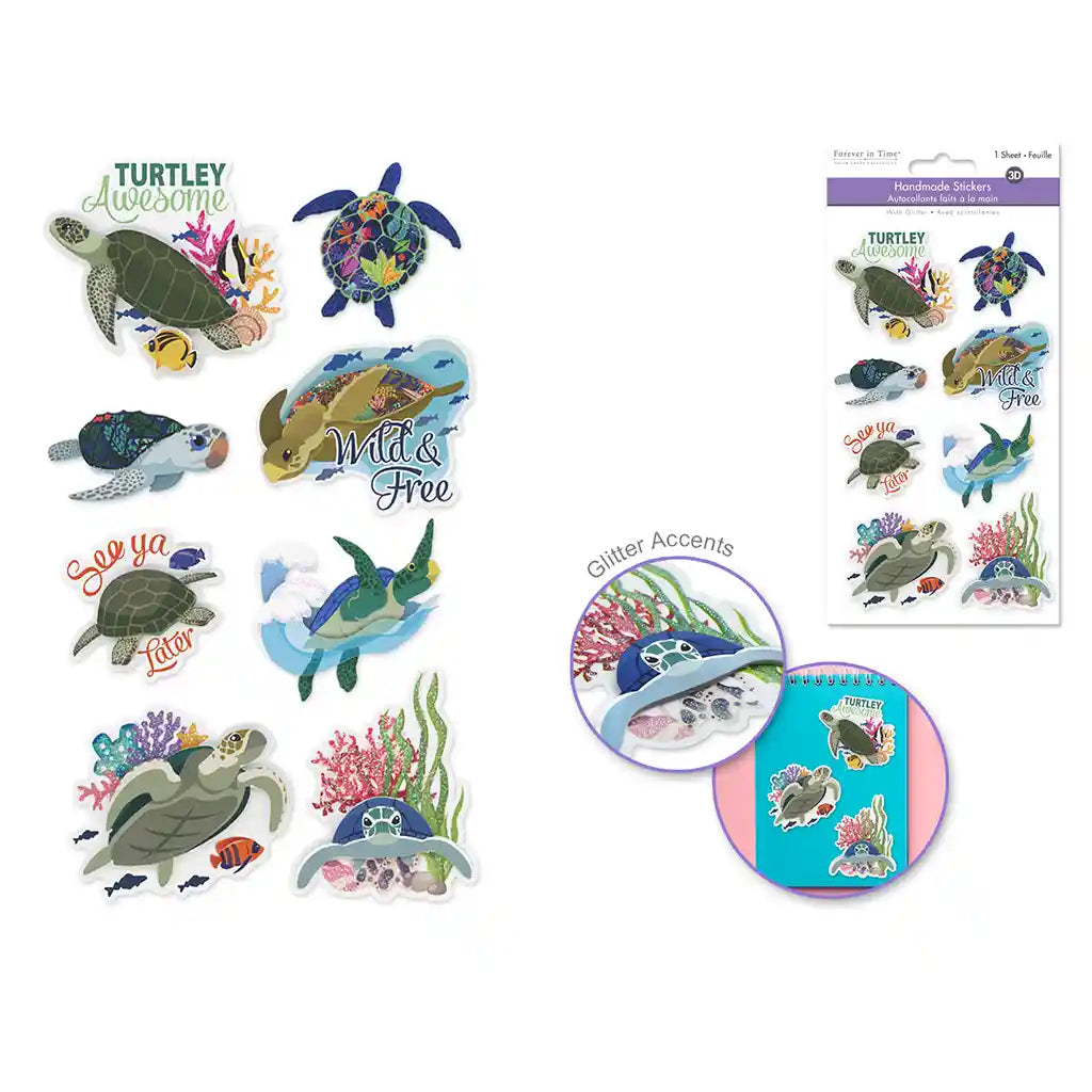 Handmade Sticker: 4.4in X 7.5in 3D Themed Elements Turtle World