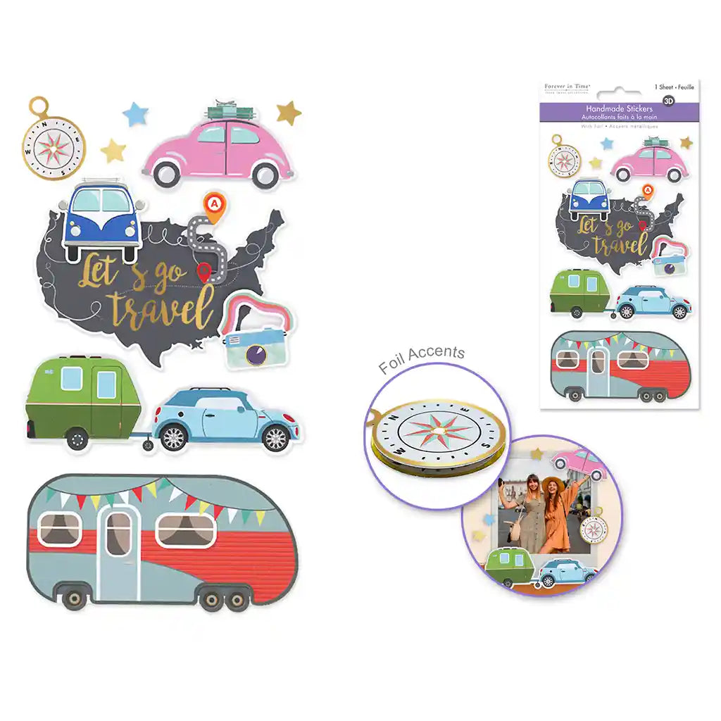 Handmade Sticker: 4.4in X 7.5in 3D Themed Elements Let'S Go Travel