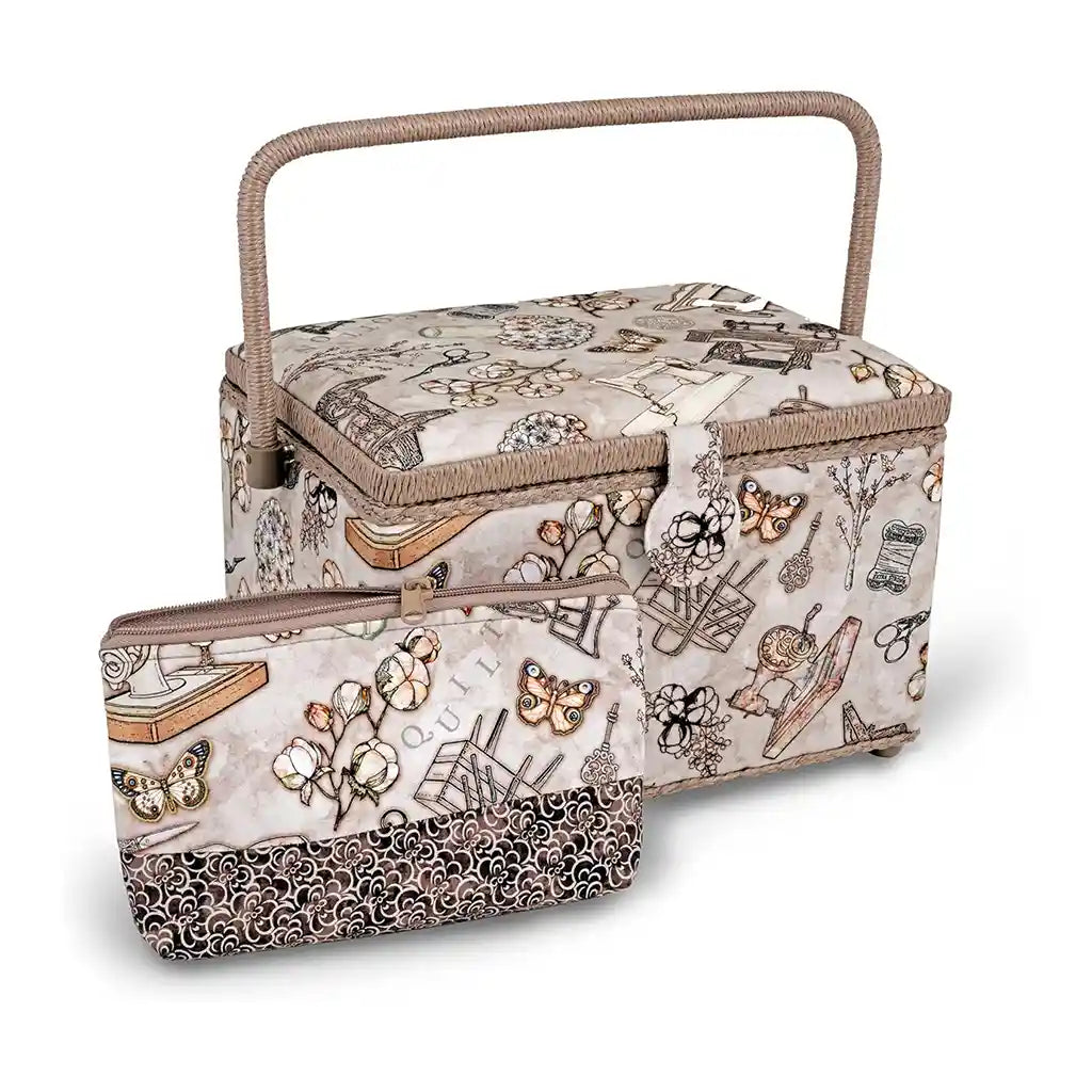 Large Rectangle Taupe Basket, Neautral Sewing