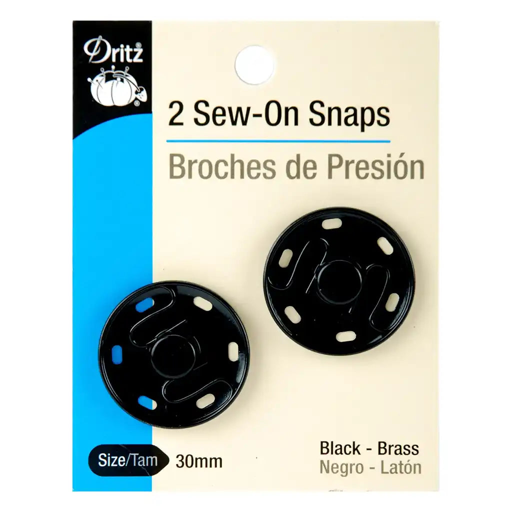Snap Sew On Black 30mm 2ct