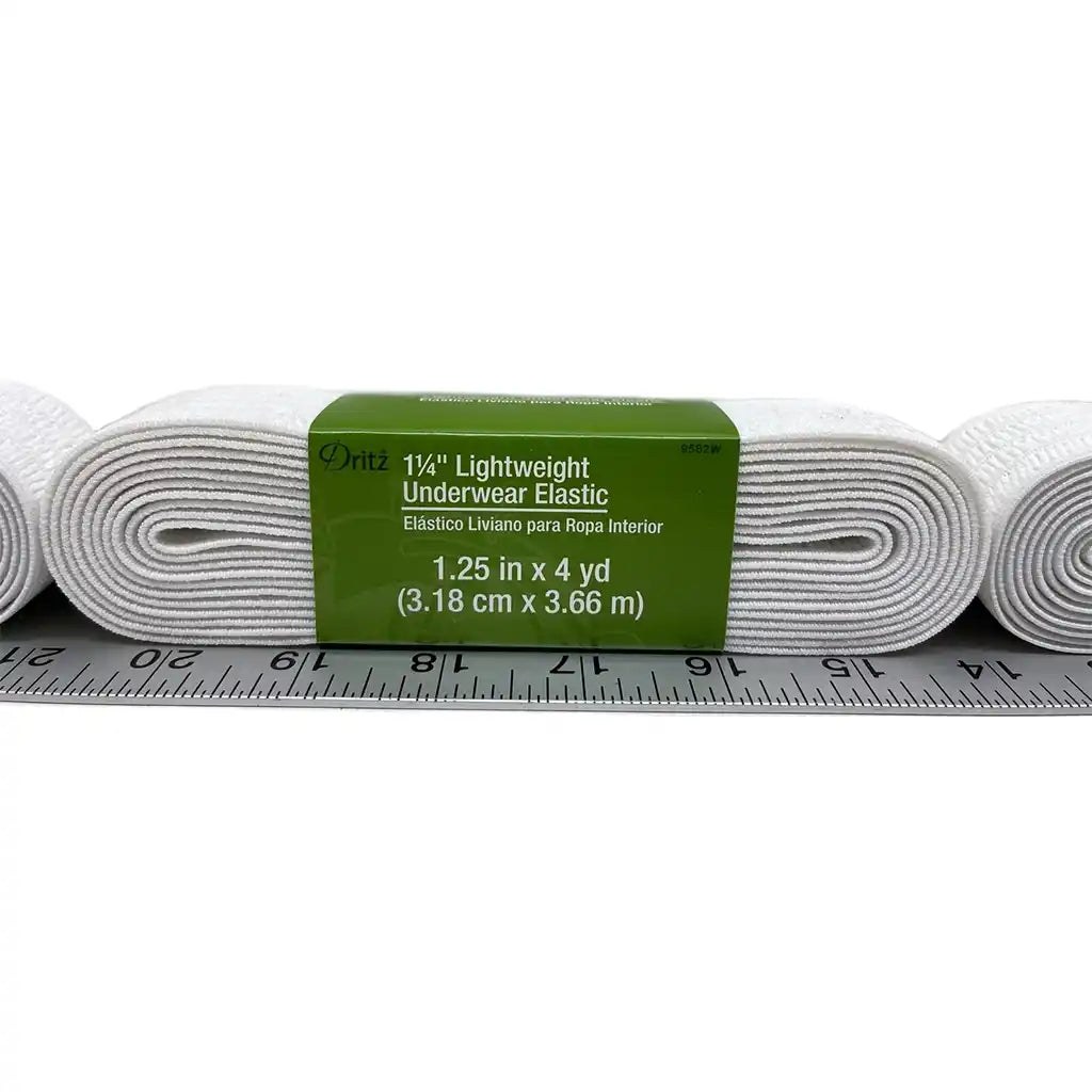 White Lightweight Underwear Elastic, 1.25in x 4yd
