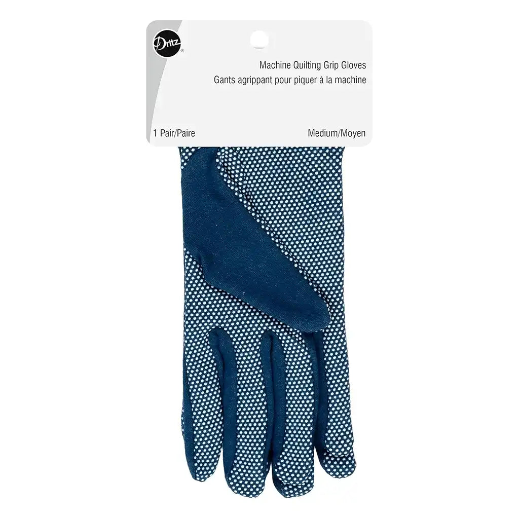 Dritz Machine Quilting Grip Gloves Blue Medium, 1 Pair