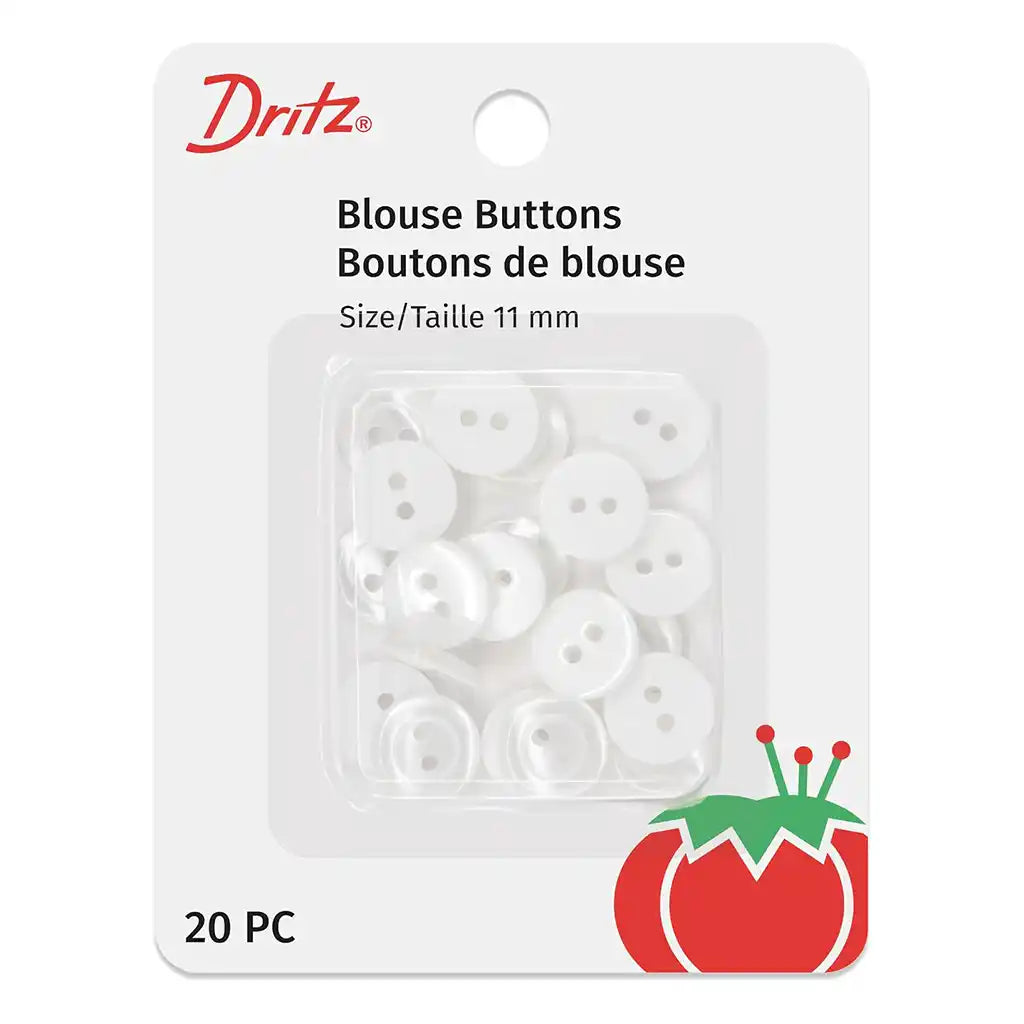 Button Blouse 2hole 11mm White 20pc