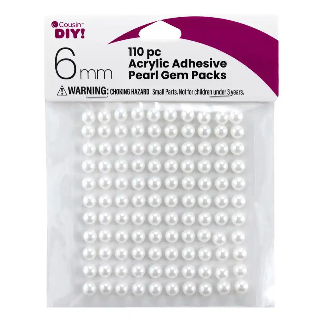 Acrylic Adhesive Gems 6mm, Pearl