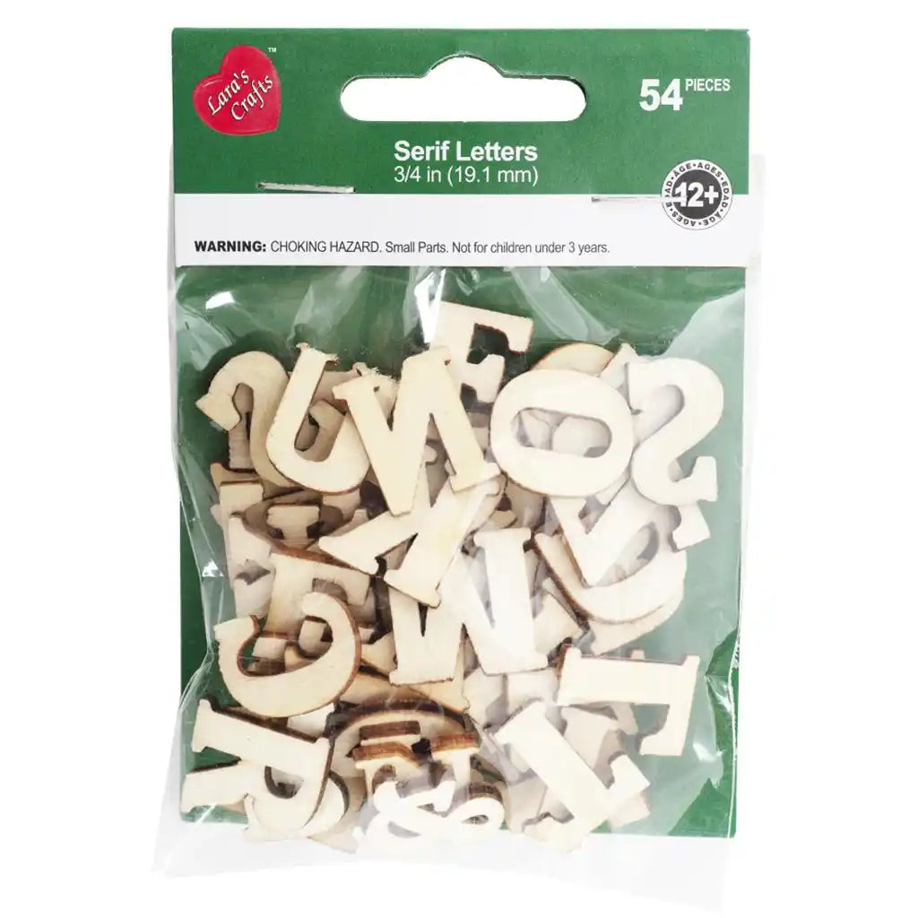 Unfinished Wood Alpha Blocks 0.75in, Serif