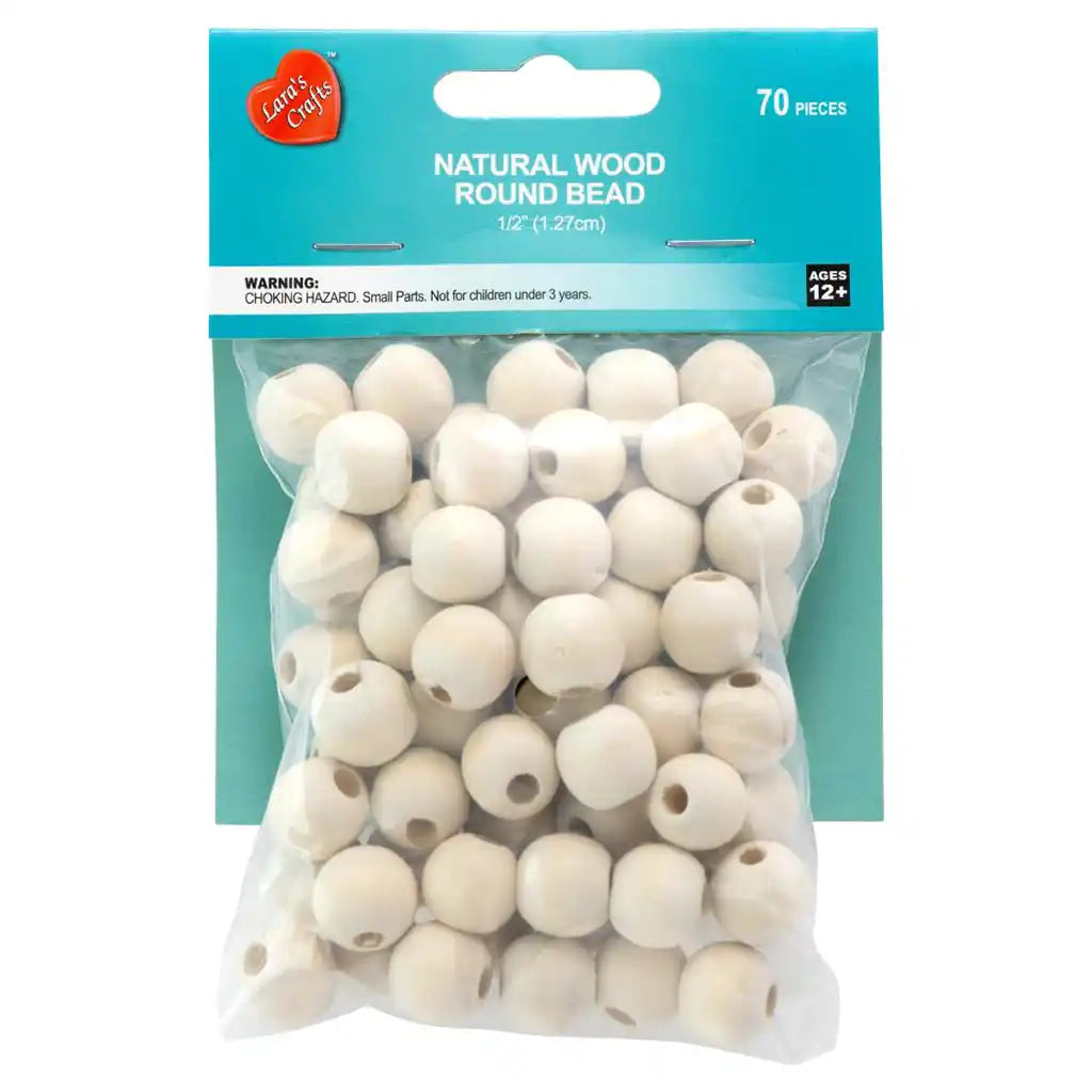 Wood Beads 70/Pkg, 0.5in