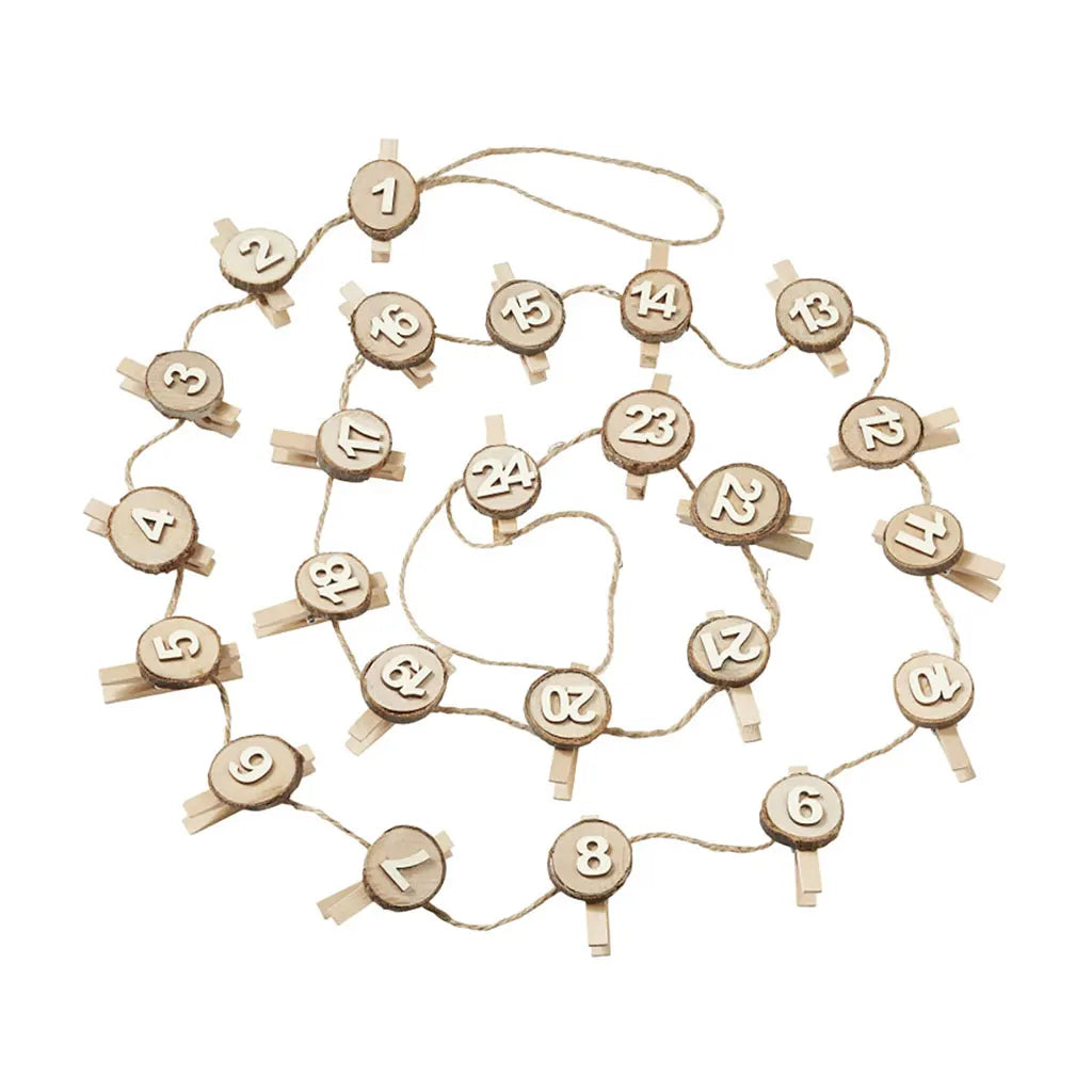 Advent Numbers, Wooden Disks, With Wooden Peg, Cream