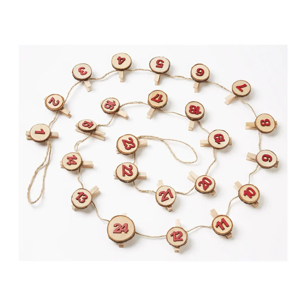 Advent Numbers, Wooden Disk With Wooden Peg, Red
