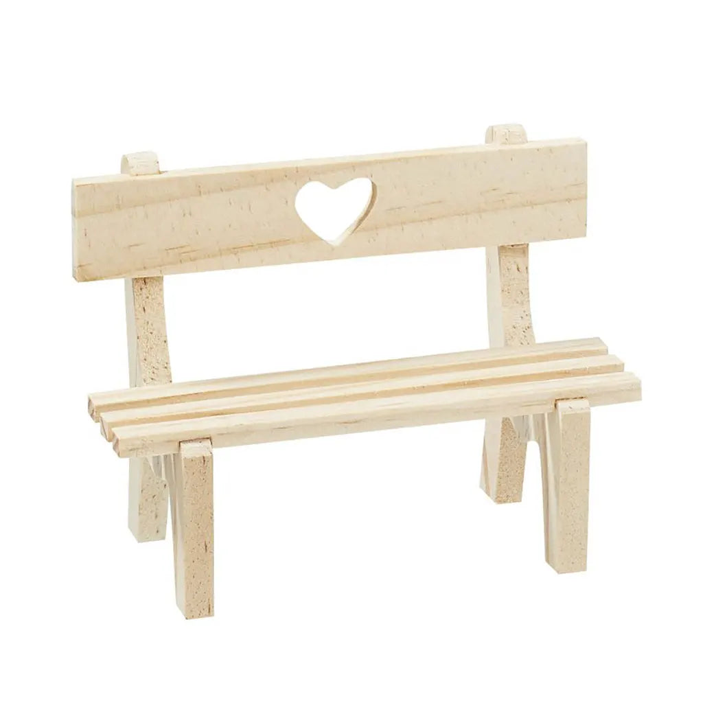 Wooden bench with heart, 10 x 4.5 x 7.5cm, nature