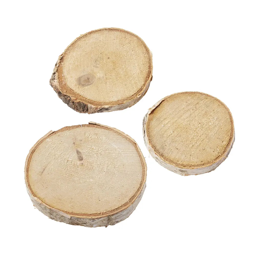 Birch wood disks, different sizes, max. 4cm, bag with ca. 4 pcs