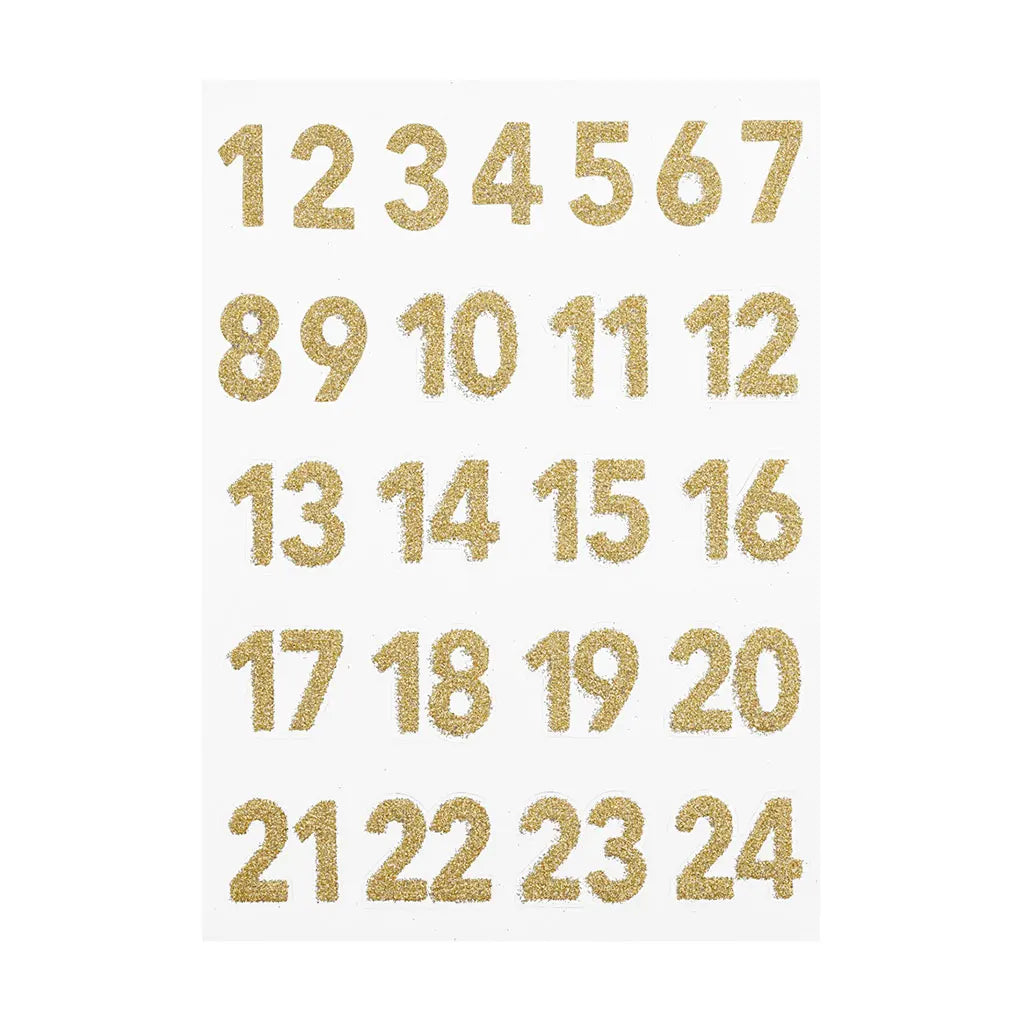 Glitter Stickers Advent Numbers, 1-24, Gold
