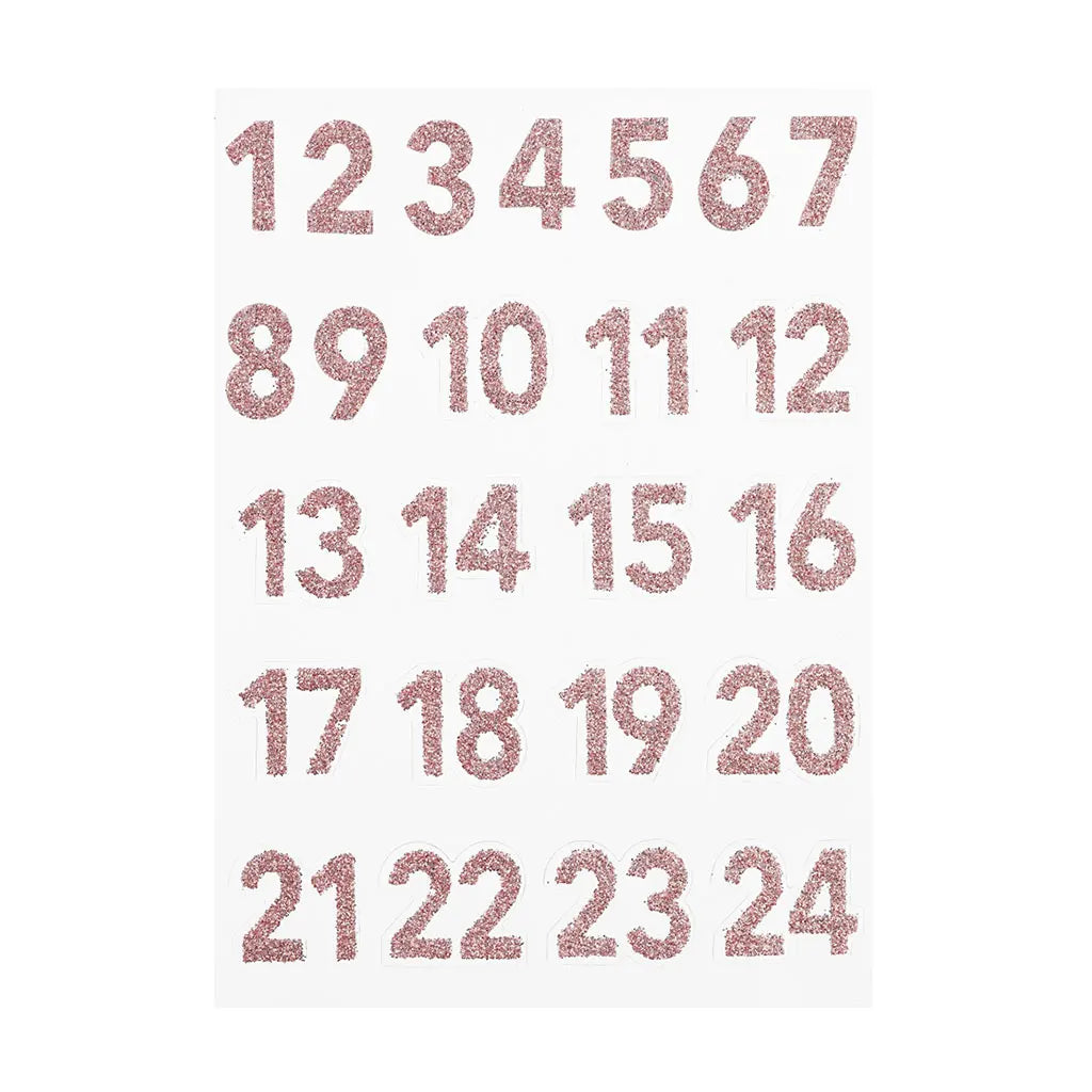 Glitter Stickers Advent Numbers, 1-24, Rose Gold