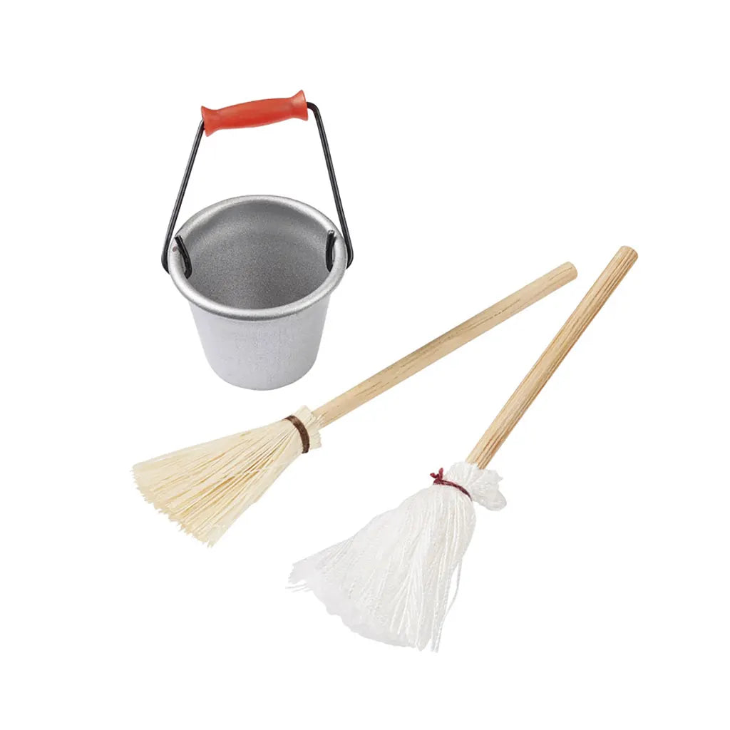 Bucket, broom and mop, ca. 7cm, bag with 3 pcs, assorted
