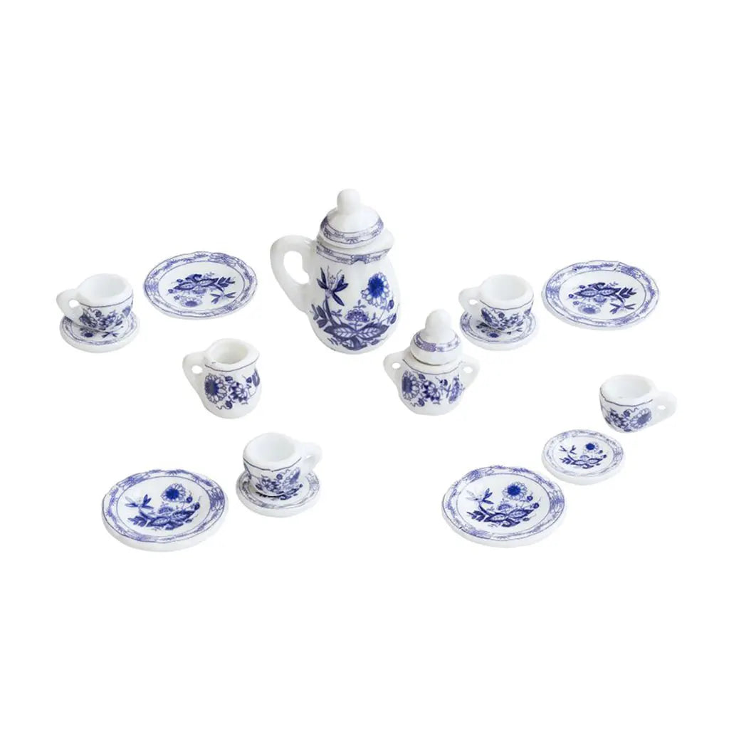 Mini Coffee Set, 1-3.5cm, White and Blue, 15pcs