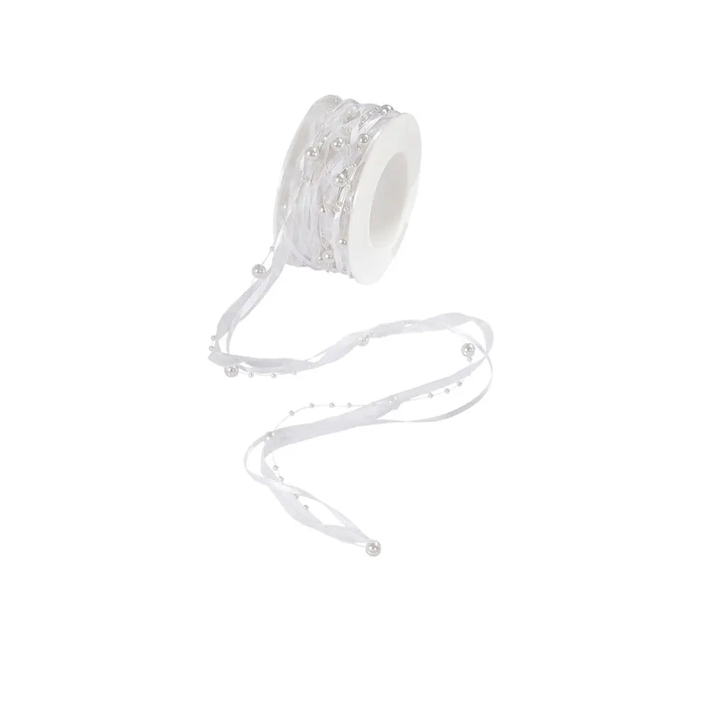 TRENDY Ribbon with Beads, White