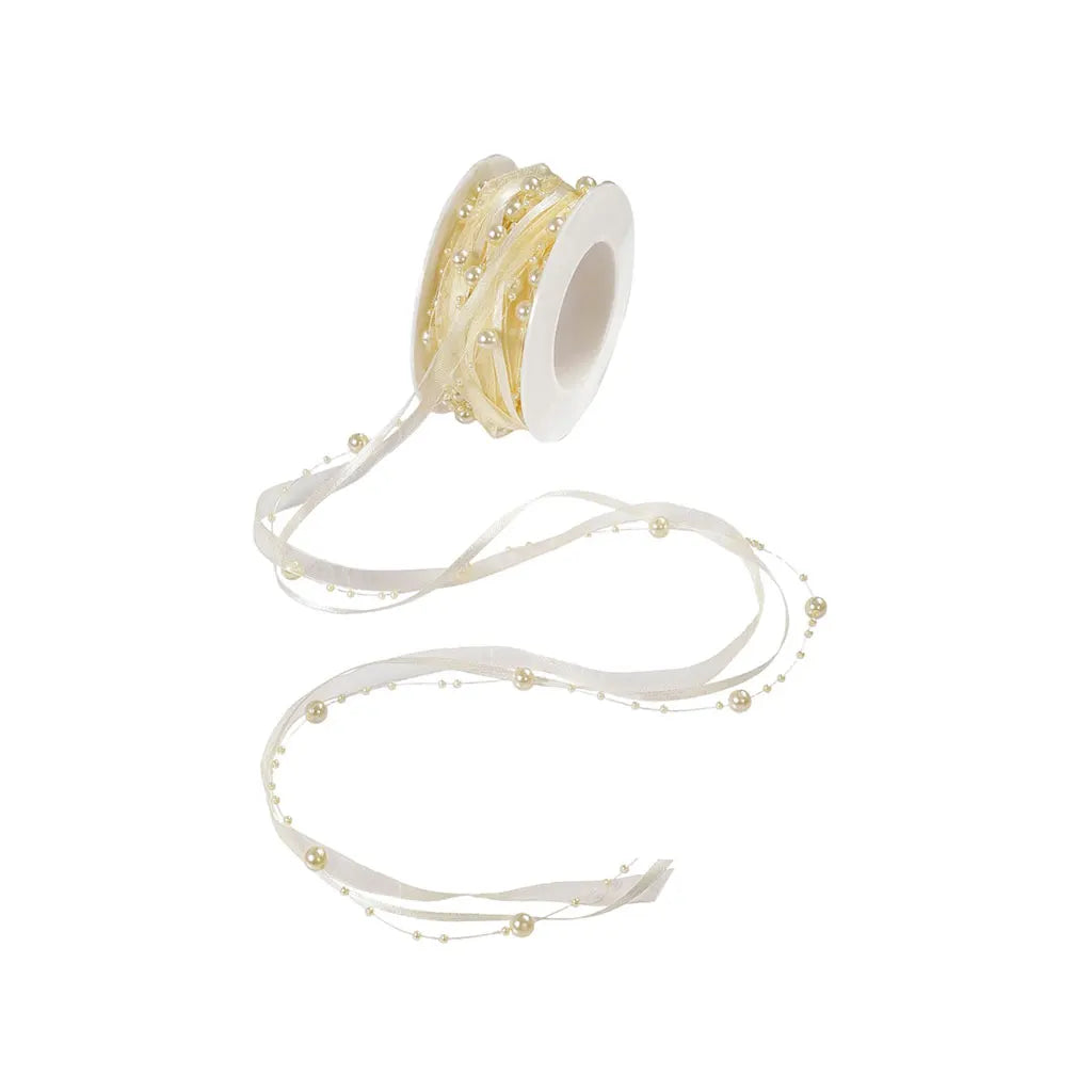 TRENDY Ribbon with Beads, Cream