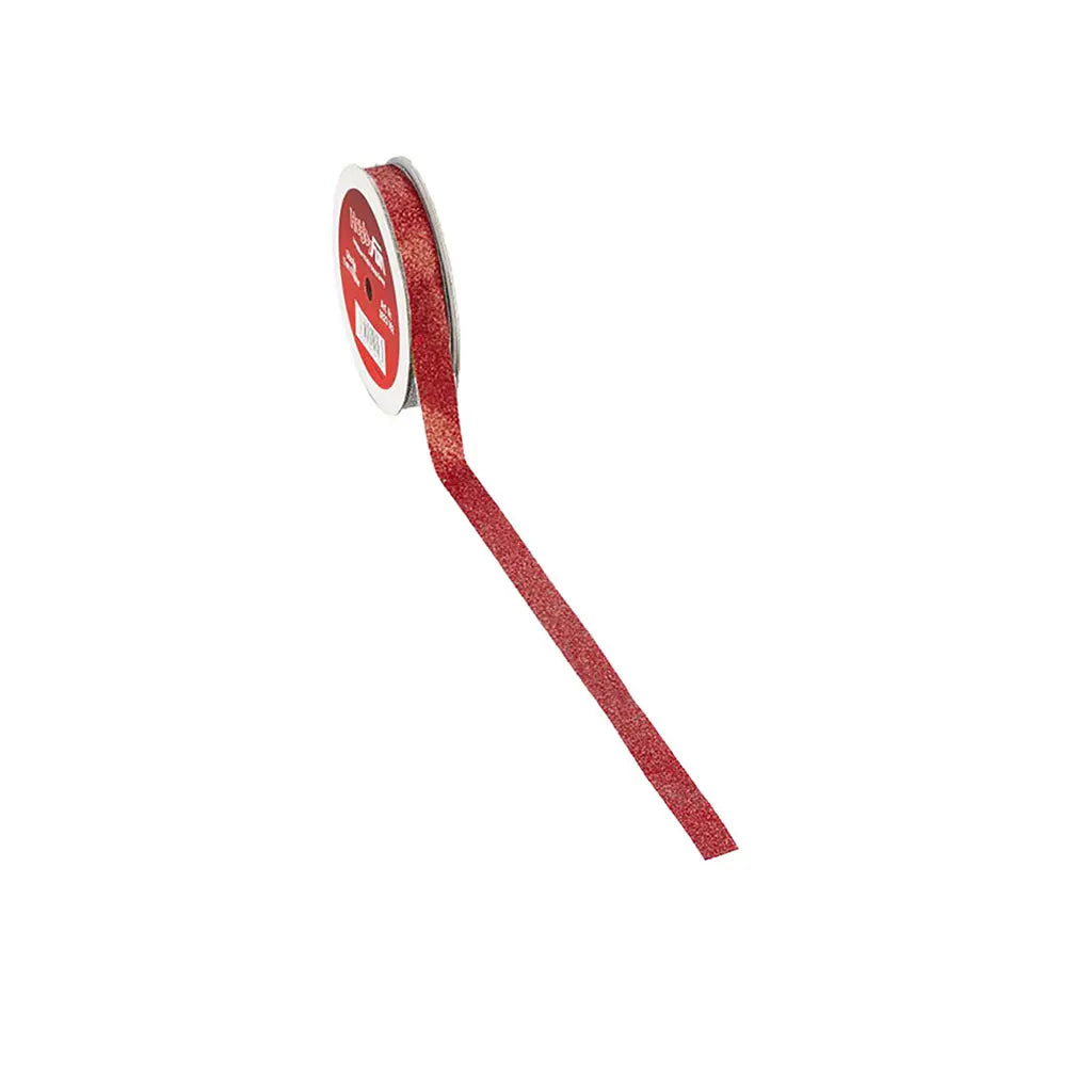 Glitter Ribbon, 15mm, Red, Sold Per Meter