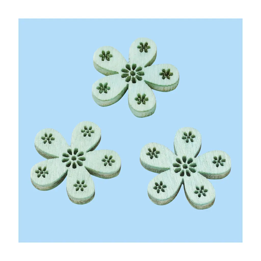 Wooden Decoration to Disperse Flower, 2cm, Turquoise, 12pcs