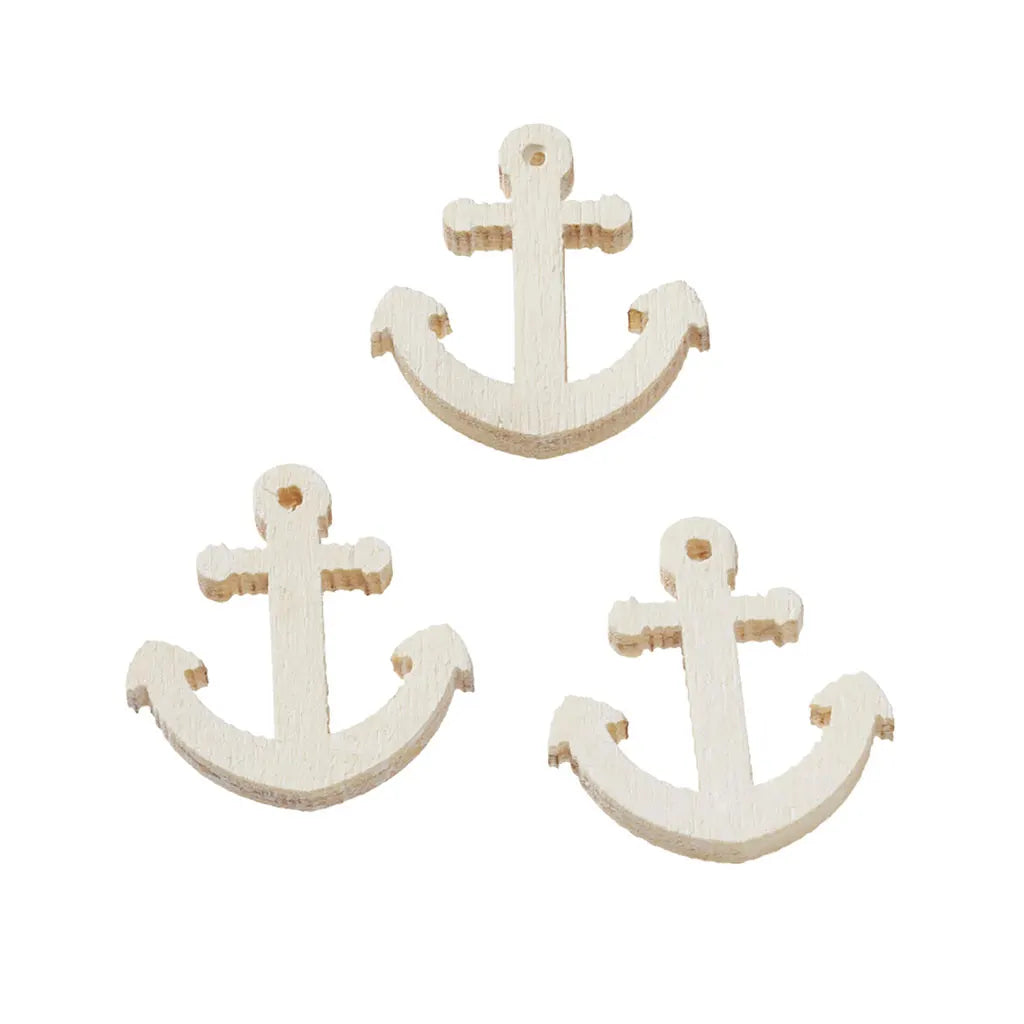 Wooden Decoration to Disperse Anchor, 20mm, White, 12pcs