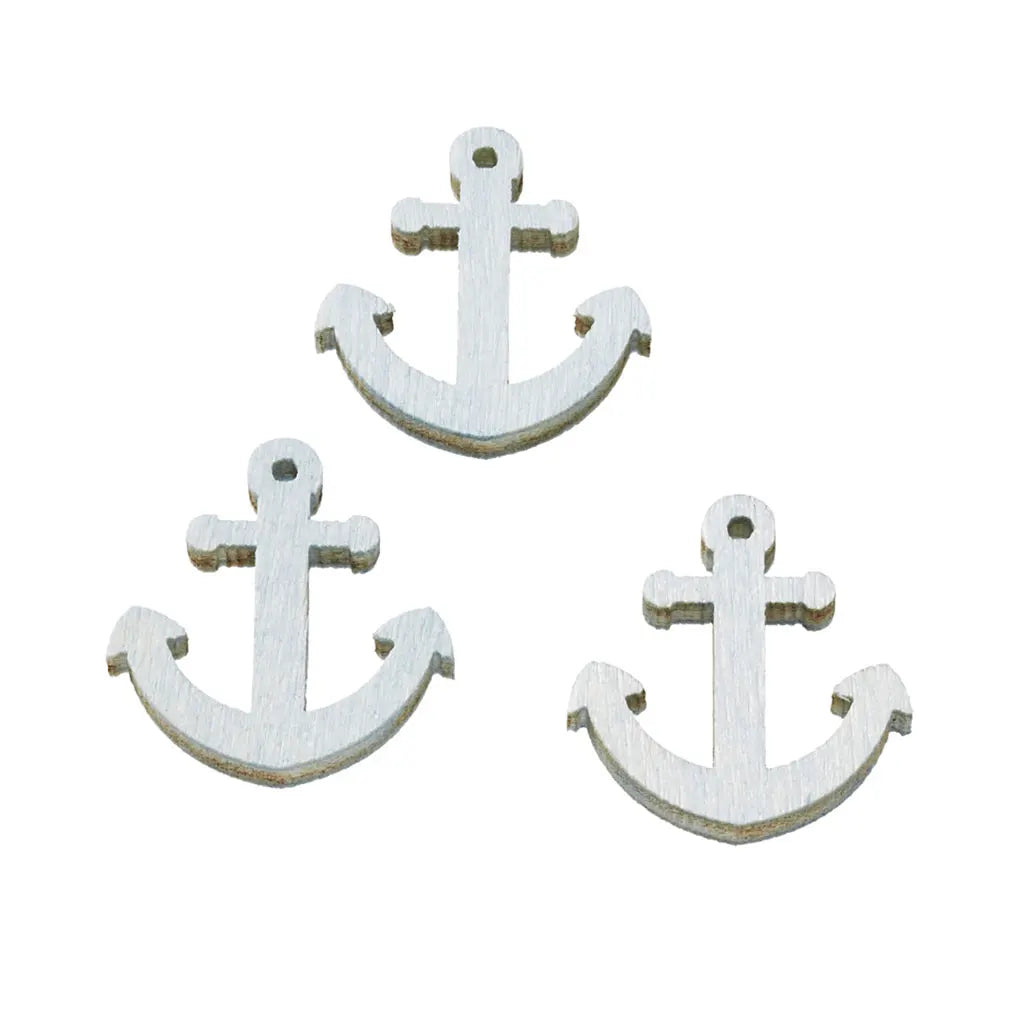 Wooden Decoration to Disperse Anchor, 20mm, Blue, 12pcs