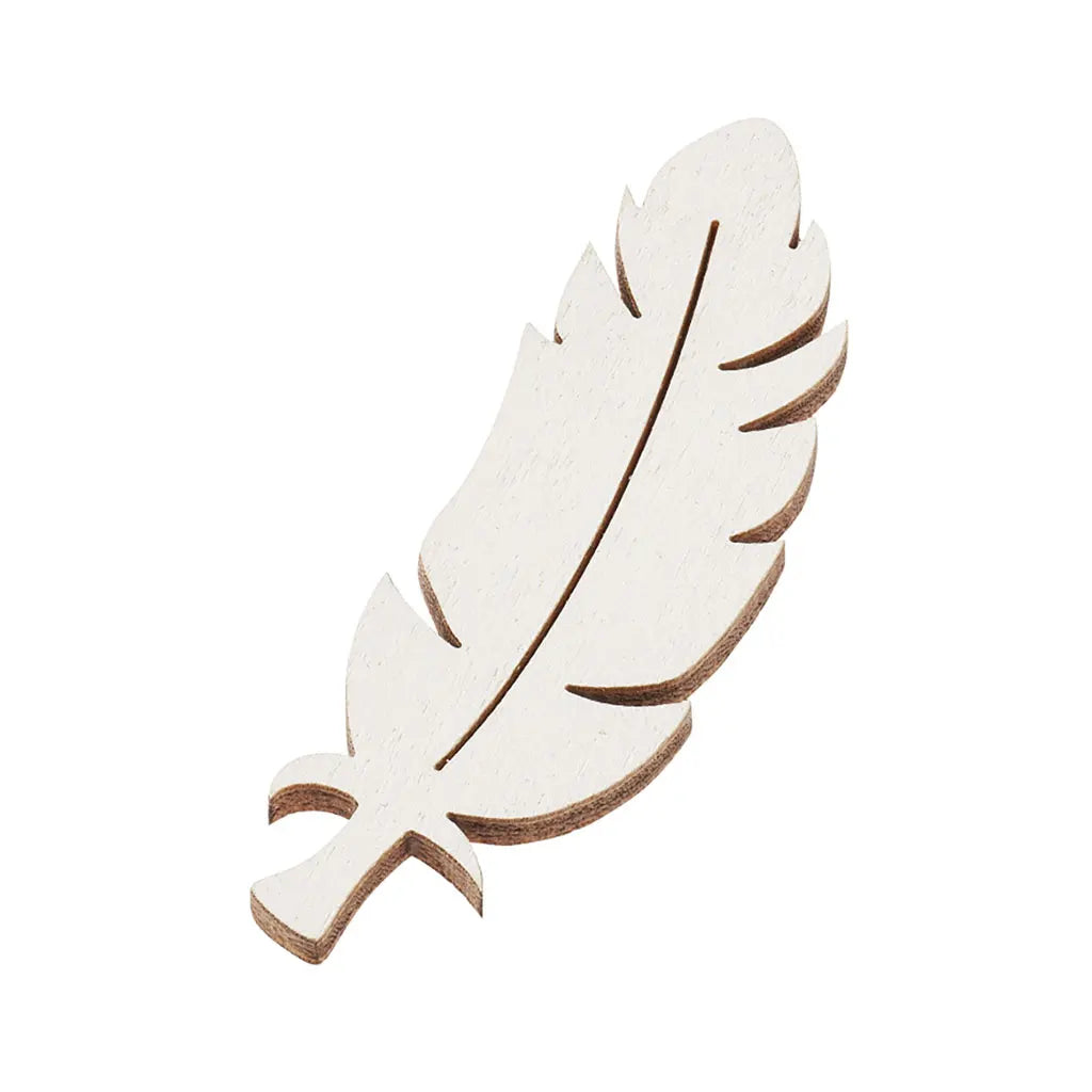 Wooden Feathers, 5cm, White, 3pcs