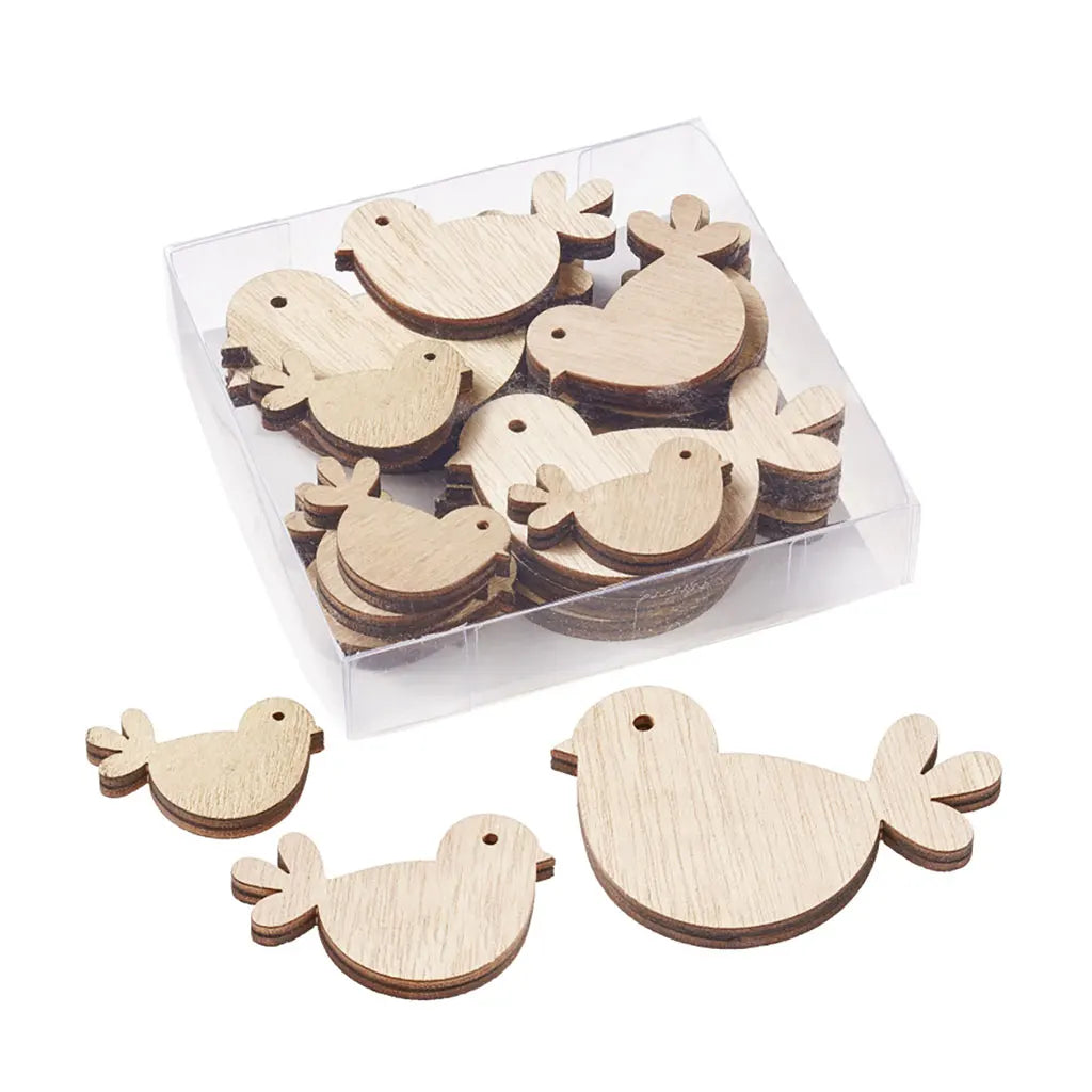 Wooden Bird in Transparent Box, 3-6cm, Nature, 18pcs