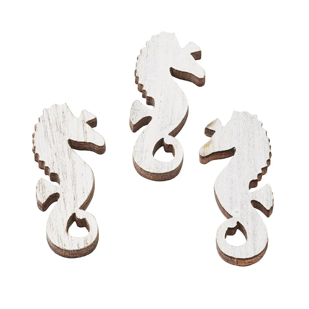 Wooden Decoration to Disperse Seahorse, 3,5cm, White, 6pcs