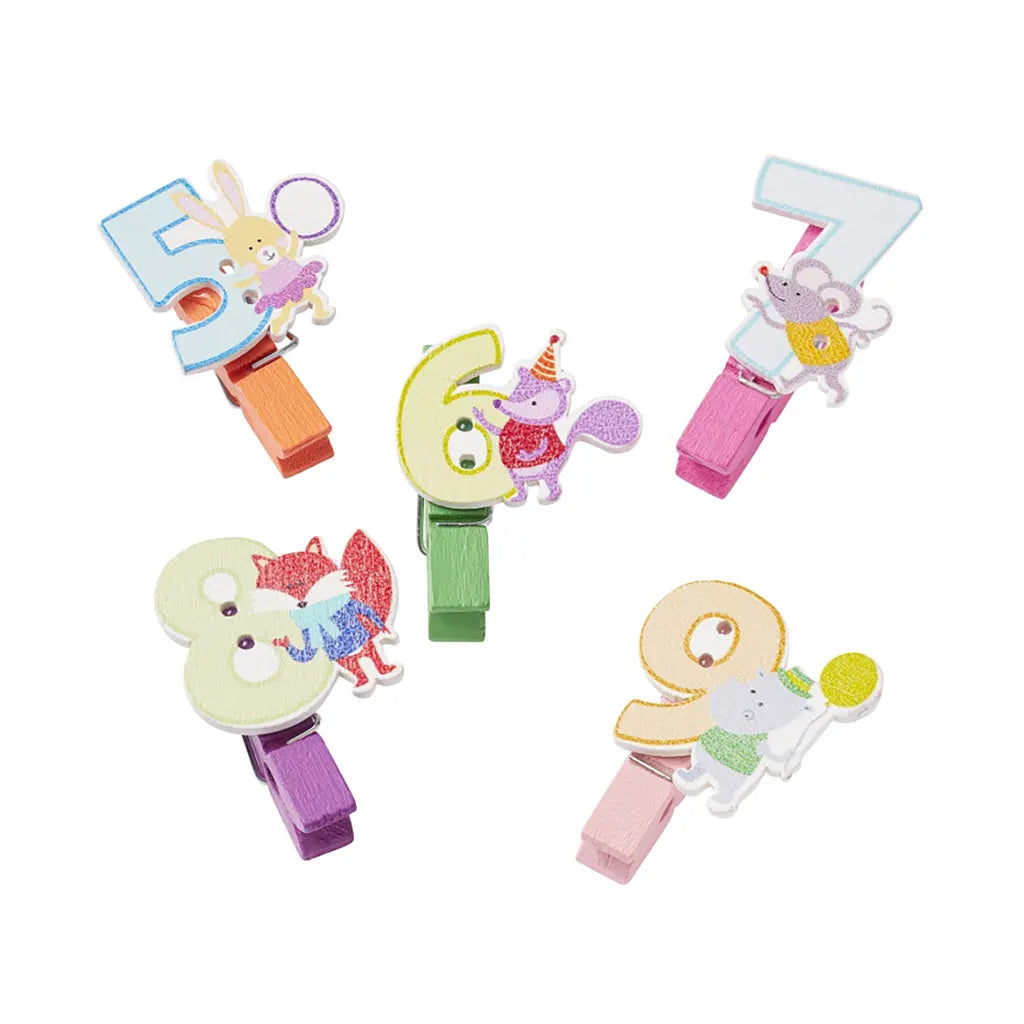Wooden Pegs with Numbers 5-9, Assorted, 4cm, Colourmix At Random