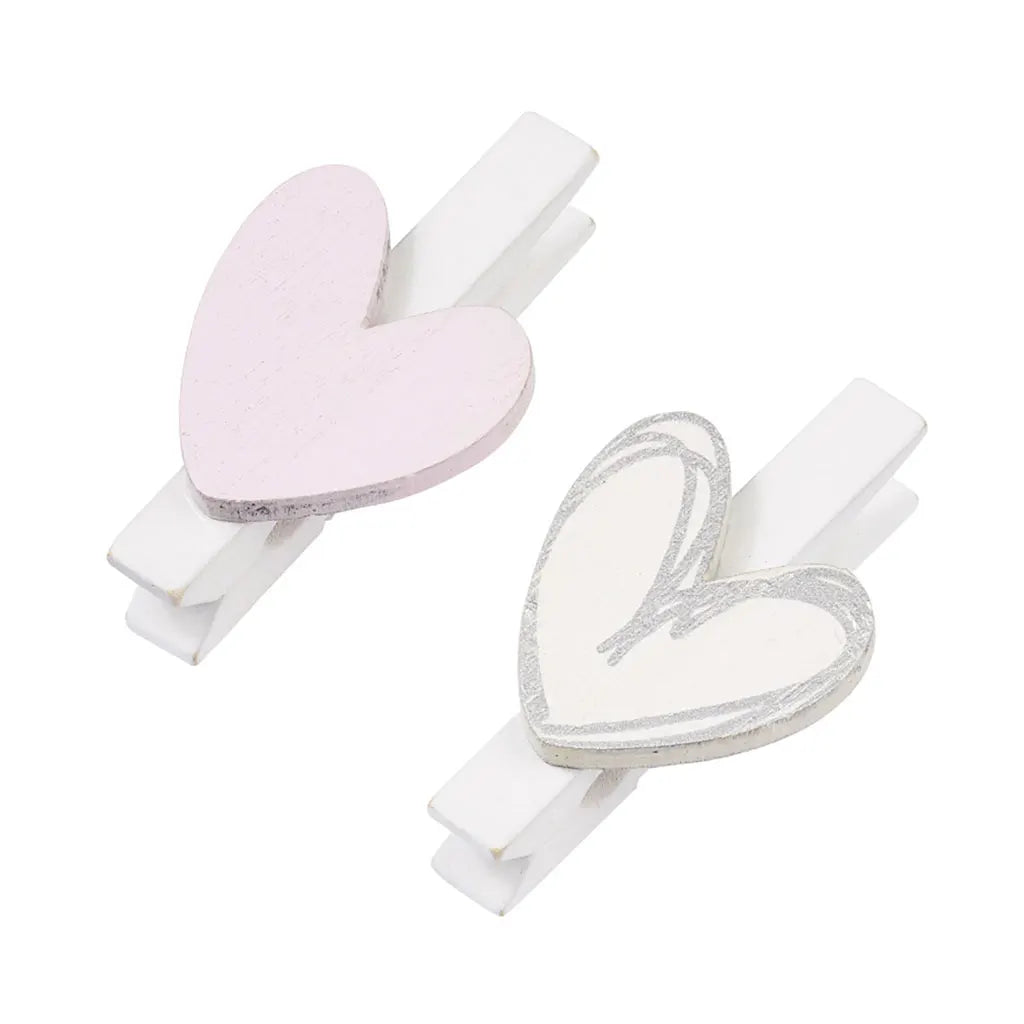 Hearts with Peg, 5cm, White / Rose, 4pcs
