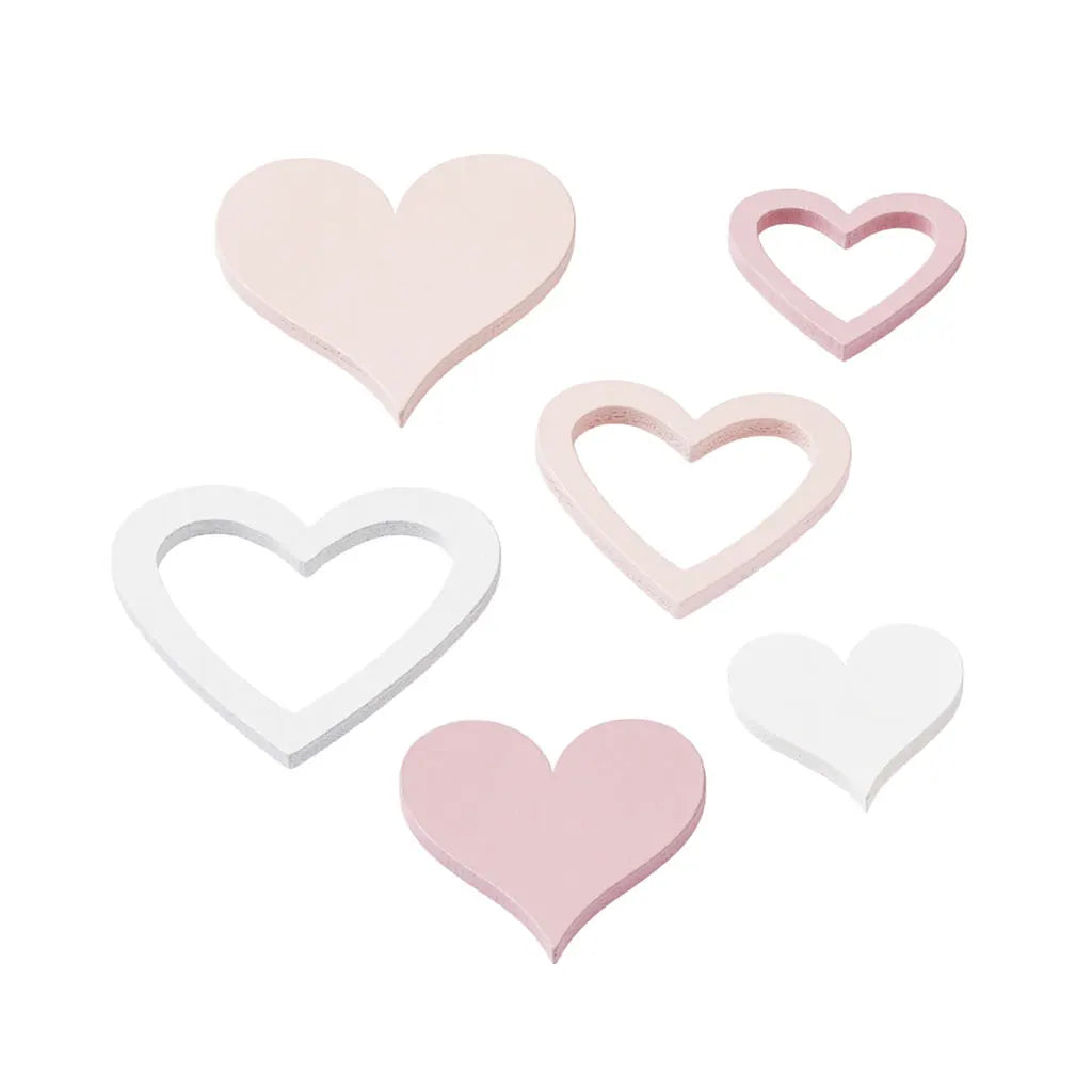 Hearts, 2.5-4cm, Rose Rosewood White, Box with 12pcs