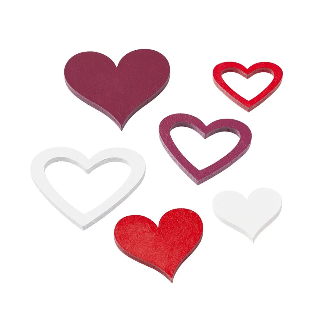 Hearts, 2.5-4cm, Red Bordeaux White, Box with 12pcs