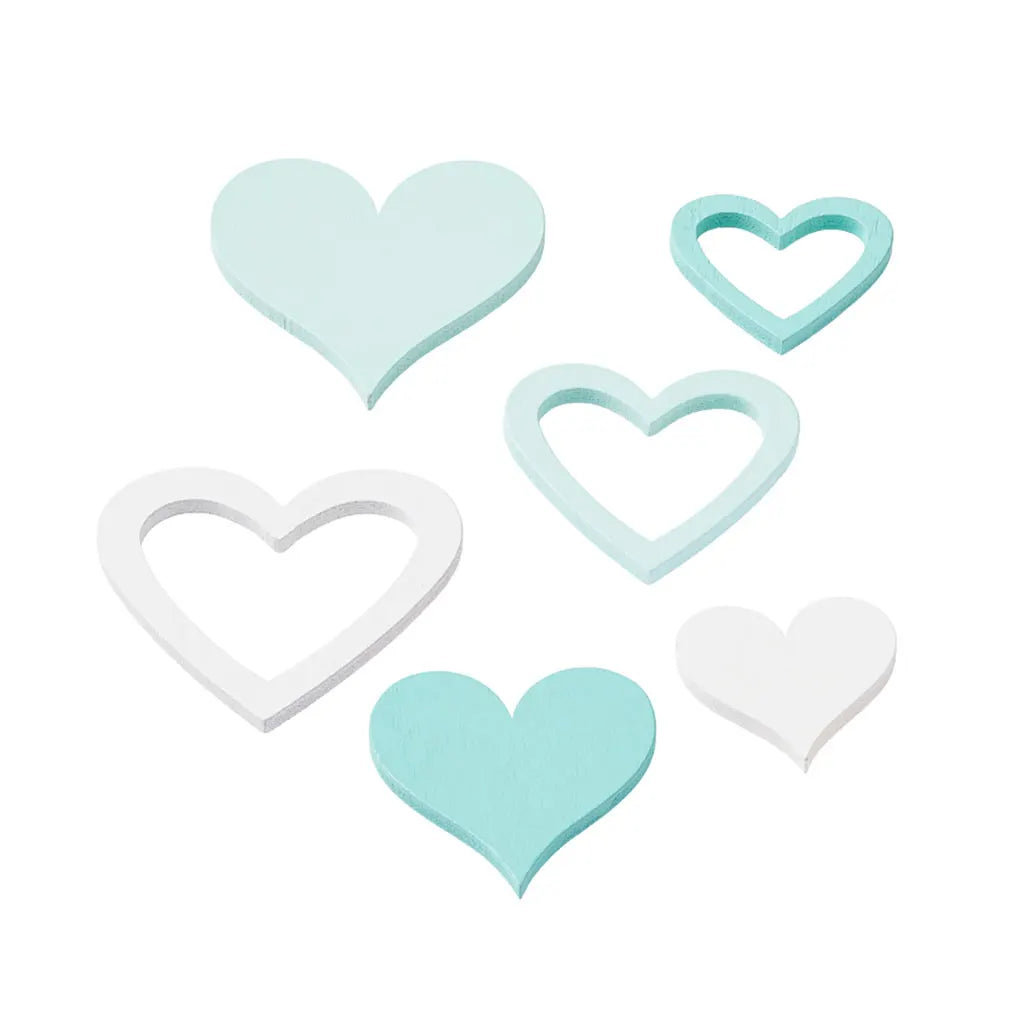 Hearts, 2.5-4cm, Mint Turquoise White, Box with 12pcs