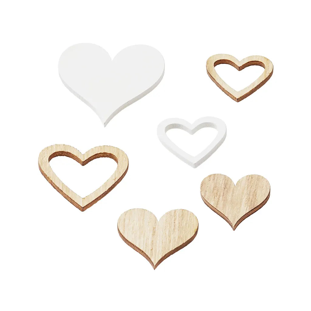 Hearts, 2.5-4cm, Nature White, Box with 12pcs