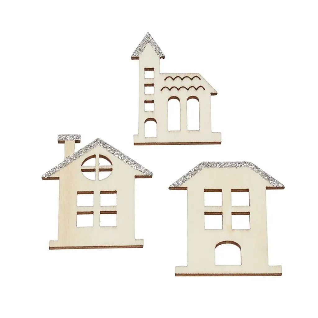 Houses 4cm, with Glue Dot Nature, 3 motifs, Assorted