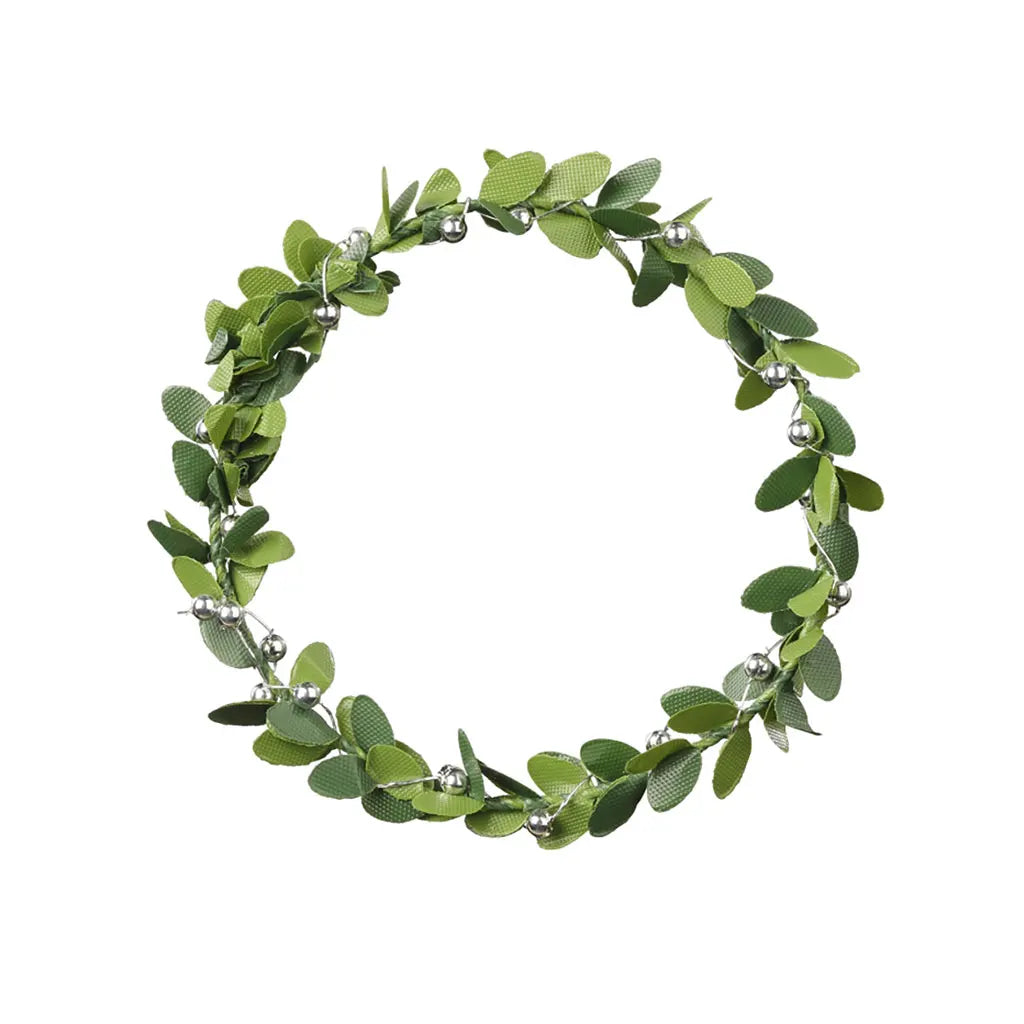 Mini Boxwood Wreath with Silver Beads, 7cm