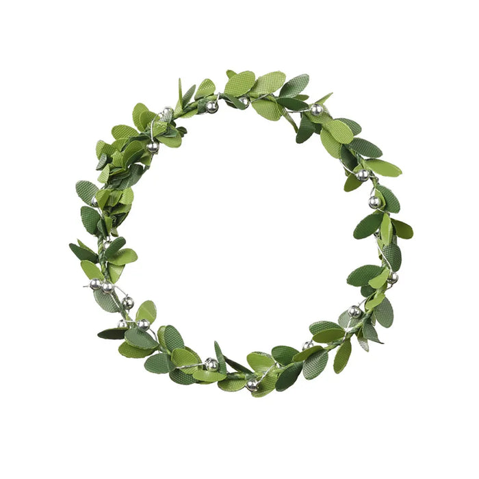 Mini Boxwood Wreath with Silver Beads, 7cm
