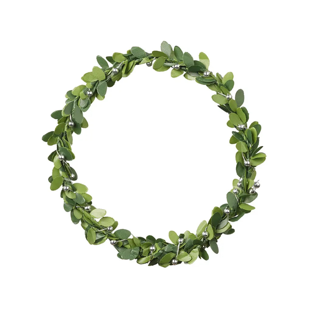 Mini Boxwood Wreath with Silver Beads, 9cm