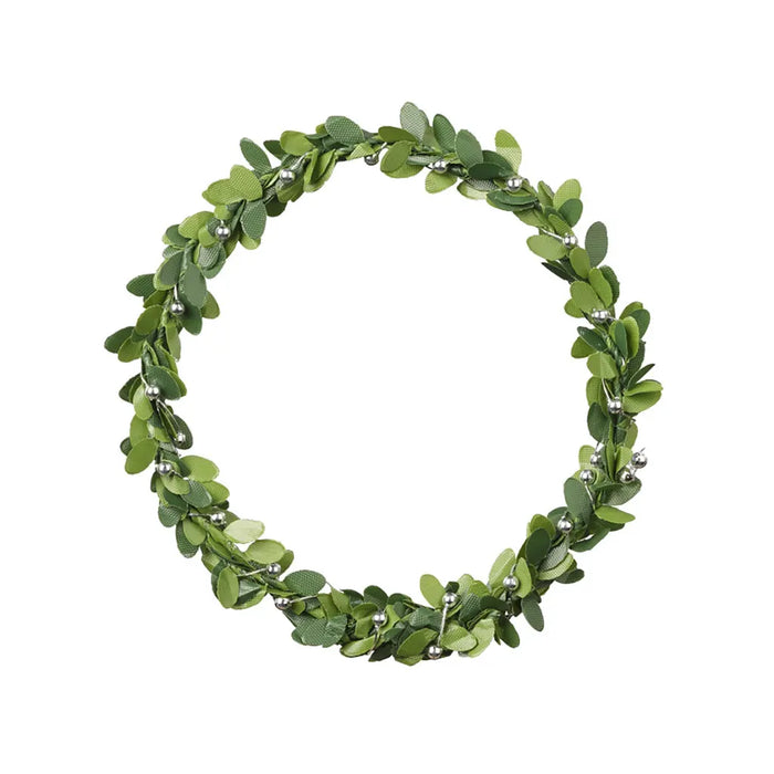Mini Boxwood Wreath with Silver Beads, 9cm