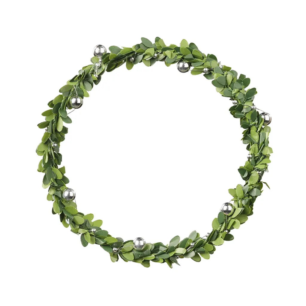 Mini Boxwood Wreath with Silver Beads, 12cm