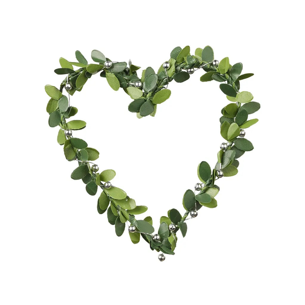 Mini Boxwood Wreath Heart with Silver Beads , 7cm