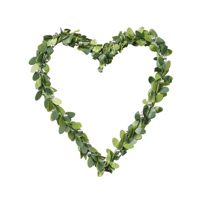Mini Boxwood Wreath Heart with Silver Beads , 9cm