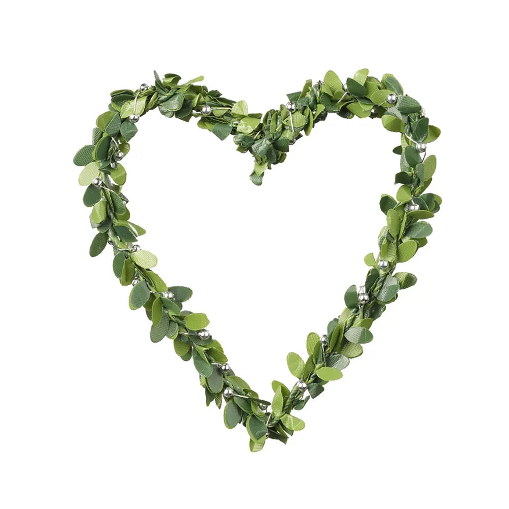 Mini Boxwood Wreath Heart with Silver Beads , 9cm